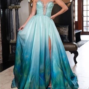Rachel Allen Peacock Mint Prom Pageant Gown